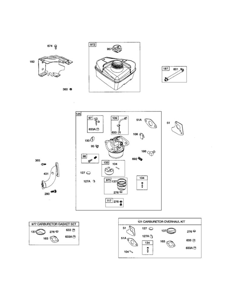 Carburetor/Fuel Tank Diagram and Parts List for 95312-0266-E1  Briggs and Stratton Engine